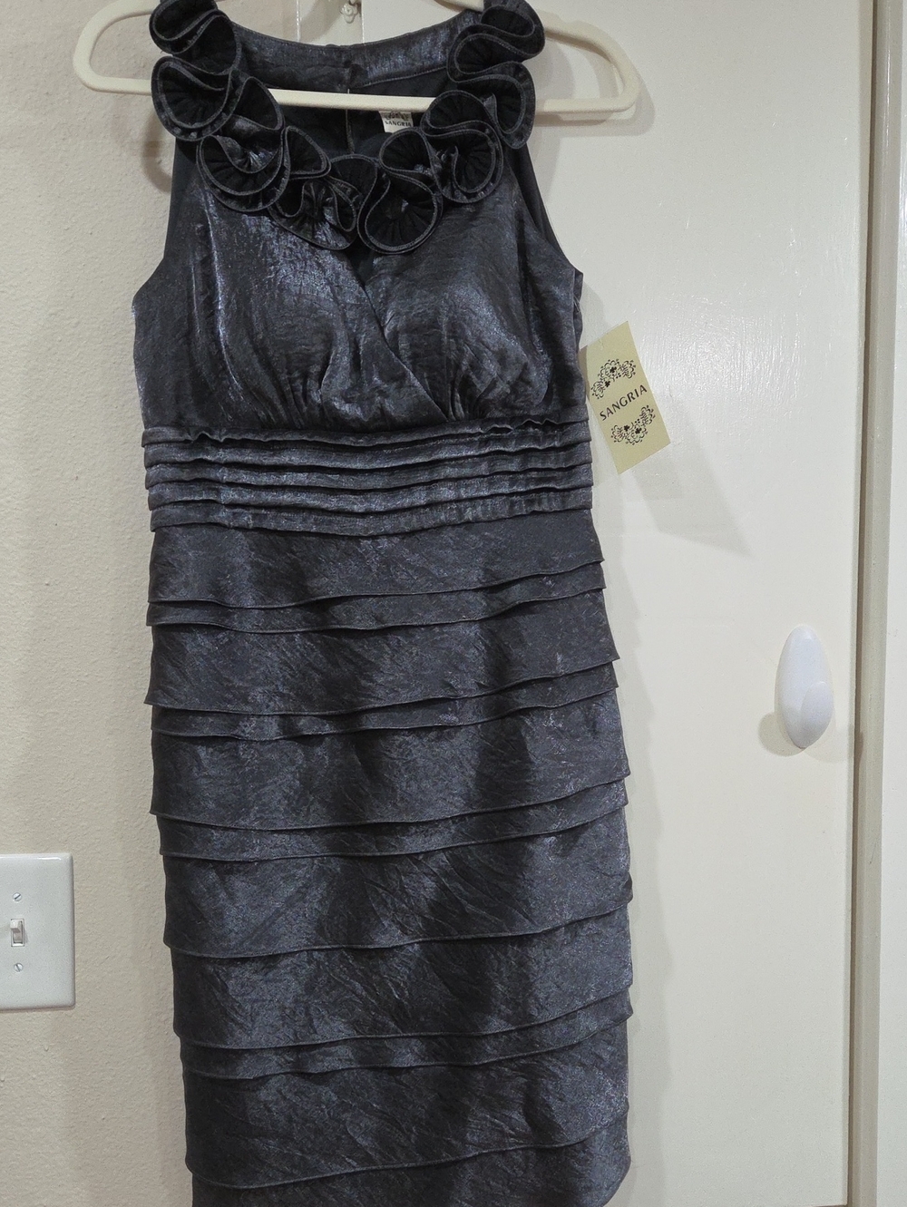 Signature by Sangria Charcoal Ruffle Neck Tiered Midi Dress